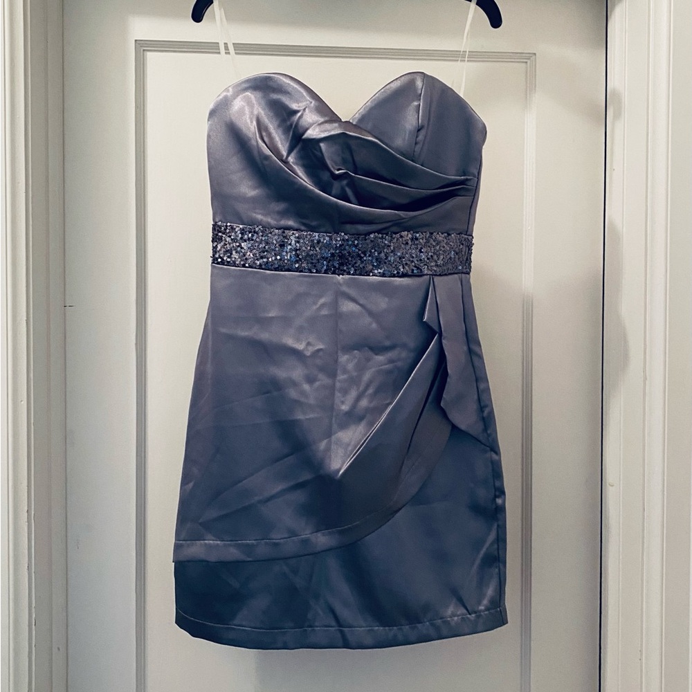 Juniors Satin Dress Size 5. Strapless mini with sequins